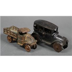 (2) Cast Iron Toy Truck & Car