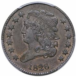 1826  C-1  R1  PCGS AU53 (mistakenly labeled as an 1828).  EAC VF35