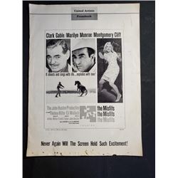 1961 United Artist Pressbook "the Misfits" The John Huston Production the Misfits starring