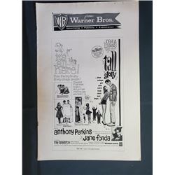"Tall Story " 1960 Press Book Tall Story starring:  Jane Fonda, Anthony Perkins Co-starring Ray Wals