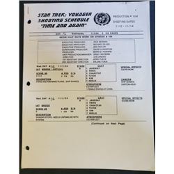 "Star Trek Voyager" 1994 Shooting Schedule    Time and Time Again Shooting Dates 11/2 - 11/14 Produc