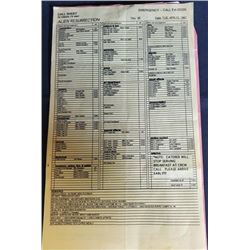 "Alien Resurrection" 1997 Call Sheet