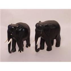 Two Very Old Carved Ebony Elephants