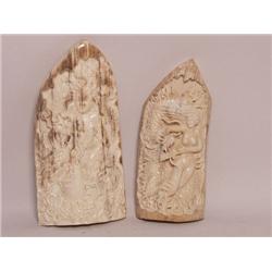 Two Carved Fossil Ivory Panels
