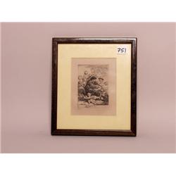 Rembrandt Engraving: Figures at a Banqu