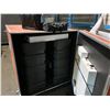 Image 2 : ROLLING ROAD CASE WITH TRADE SHOW SET UP INC.: 2 TRADE SHOW DISPLAYS / CANNISTERS, TABLE
