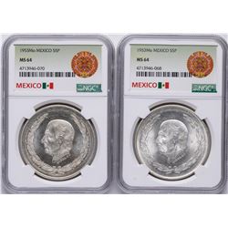 Lot of (2) 1953Mo Mexico 5 Pesos Silver Coins NGC MS64