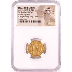 Justin I, 518-527 AD Byzantine Empire Solidus Gold Coin NGC AU