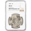 Image 1 : 1891 $1 Morgan Silver Dollar Coin NGC MS63