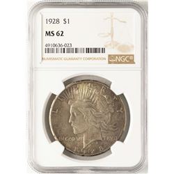 1928 $1 Peace Silver Dollar Coin NGC MS62