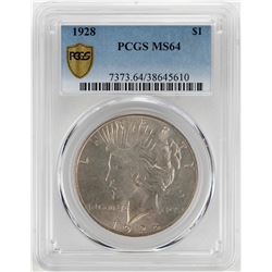 1928 $1 Peace Silver Dollar Coin PCGS MS64