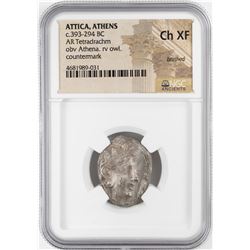 393-294 BC Attica Athens AR Tetradrachm Athena Owl Coin NGC CH XF