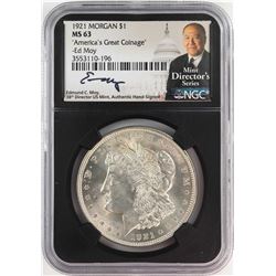 1921 $1 Morgan Silver Dollar Coin NGC MS63 Ed Moy Signature