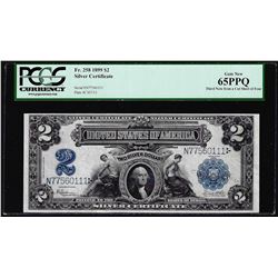 1899 $2 Mini-Porthole Silver Certificate Note Fr.258 PCGS Gem New 65PPQ