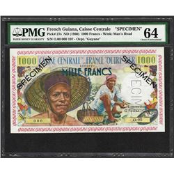 1960 French Guiana Caisse Centrale 1000 Francs Specimen Note PMG Choice Uncirculated 64