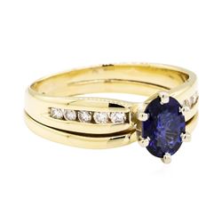 14KT Yellow Gold 0.92 ctw Sapphire and Diamond Ring