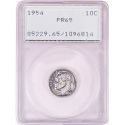 1954 Proof Roosevelt Dime Coin PCGS PR65 Green Rattler Holder