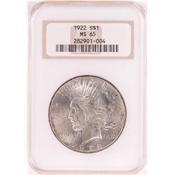 1922 $1 Peace Silver Dollar Coin NGC MS65