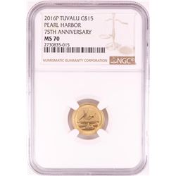 2016-P $15 Tuvalu Pearl Harbor 75th Anniversary Gold Coin NGC MS70