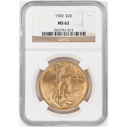 1920 $20 St. Gaudens Double Eagle Gold Coin NGC MS62