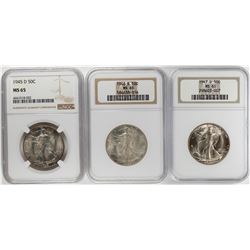 Lot of 1945-D to 1947-D Walking Liberty Half Dollar Coins NGC MS65