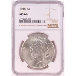 1935 $1 Peace Silver Dollar Coin NGC MS64