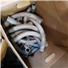 Image 2 : BLACK CRATE AND BOX OF ELECTRICAL HARDWARE, ELBOWS, LIGHT BULBS
