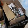 Image 3 : BLACK CRATE AND BOX OF ELECTRICAL HARDWARE, ELBOWS, LIGHT BULBS