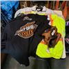 Image 1 : FOUR HARLEY DAVIDSON SHIRTS (M) & BASEBALL GLOVE WITH 2 HIGH VIS SHIRTS (2XL) AND JACKET (L)