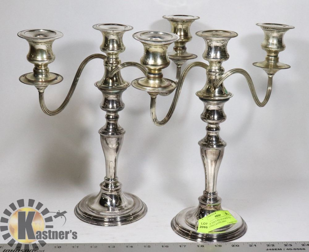 PAIR OF VINTAGE SILVERPLATED ENGLISH CANDELABRA Kastner Auctions
