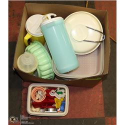 BOX OF VINTAGE TUPPERWARE AND MORE