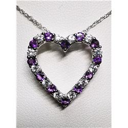 SILVER NATURAL AMETHYST CUBIC ZIRCONIA HEART