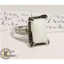 STERLING SILVER .925 AGATE/DIAMOND RING SIZE 7