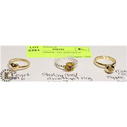 SET OF 3 RINGS, .925 AND GOLD PLATE