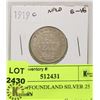 Image 1 : 1919 NEWFOUNDLAND SILVER 25 CENT COIN