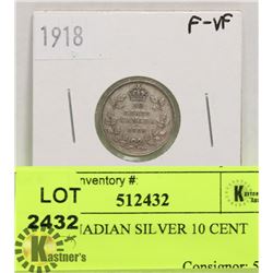 1918 CANADIAN SILVER 10 CENT COIN