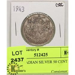 1943 CANADIAN SILVER 50 CENT COIN