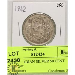 1942 CANADIAN SILVER 50 CENT COIN