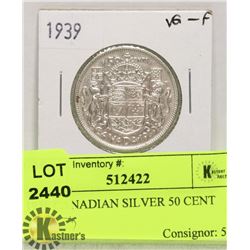1939 CANADIAN SILVER 50 CENT COIN