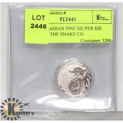 2013 CANADIAN FINE SILVER $20 YEAR OF THE SNAKE COIN