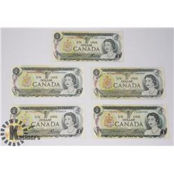 LOT OF FIVE 1973 CANADIAN DOLLAR BILLS