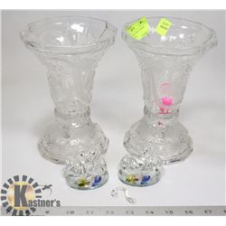 TWO CRYSTAL VASES SOLD WITH CRYSTAL SWANS