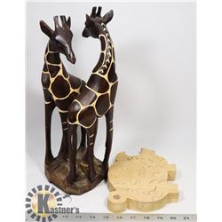 AFRICAN HAND CARVED WOOD GIRAFFES AND WOODEN