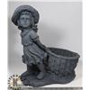 Image 1 : GARDEN PATIO STATUE GIRL PULLING BASKET FOR PLANTS