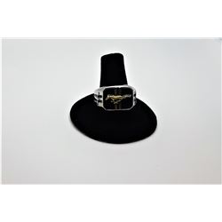 4)  SILVER TONE AND BLACK ENAMEL WITH