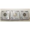 Image 1 : 21)  LOT OF 3 SILVER (80%) CANADIAN DIMES