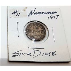 20)  SILVER 1917 NEWFOUNDLAND DIME