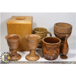 LOT OF ESTATE VINTAGE WOOD DRINKWARE