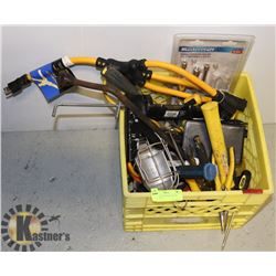 CRATE OF ASSORTED TOOLS & HARDWARE