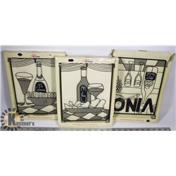 SET OF 3 NEW METALWARE WALL HANGINGS - VINO,